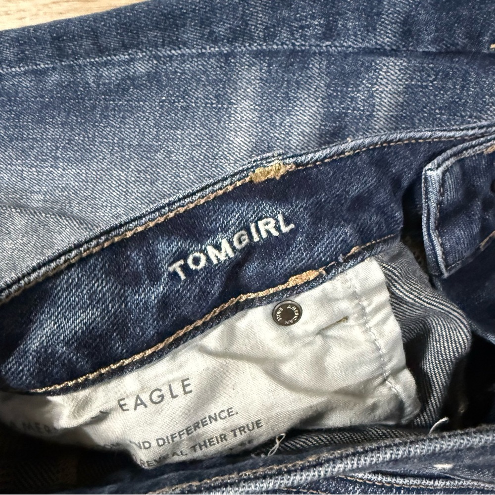 American Eagle Outfitters Distressed Dark Blue Boyfriend Jeans - Picture 6 of 7